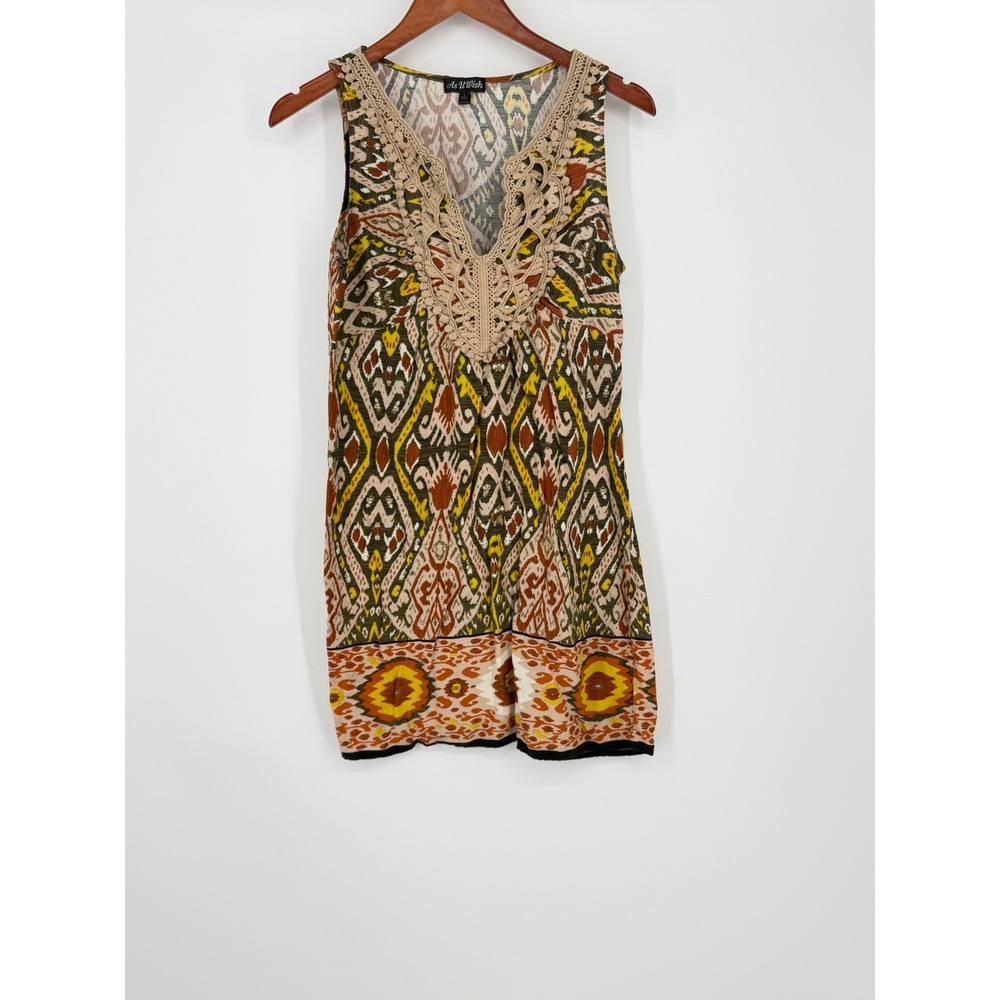 As U Wish Womens Sleeveless Dress Large Boho Tribal Aztec Crocheted Festival Y2K
